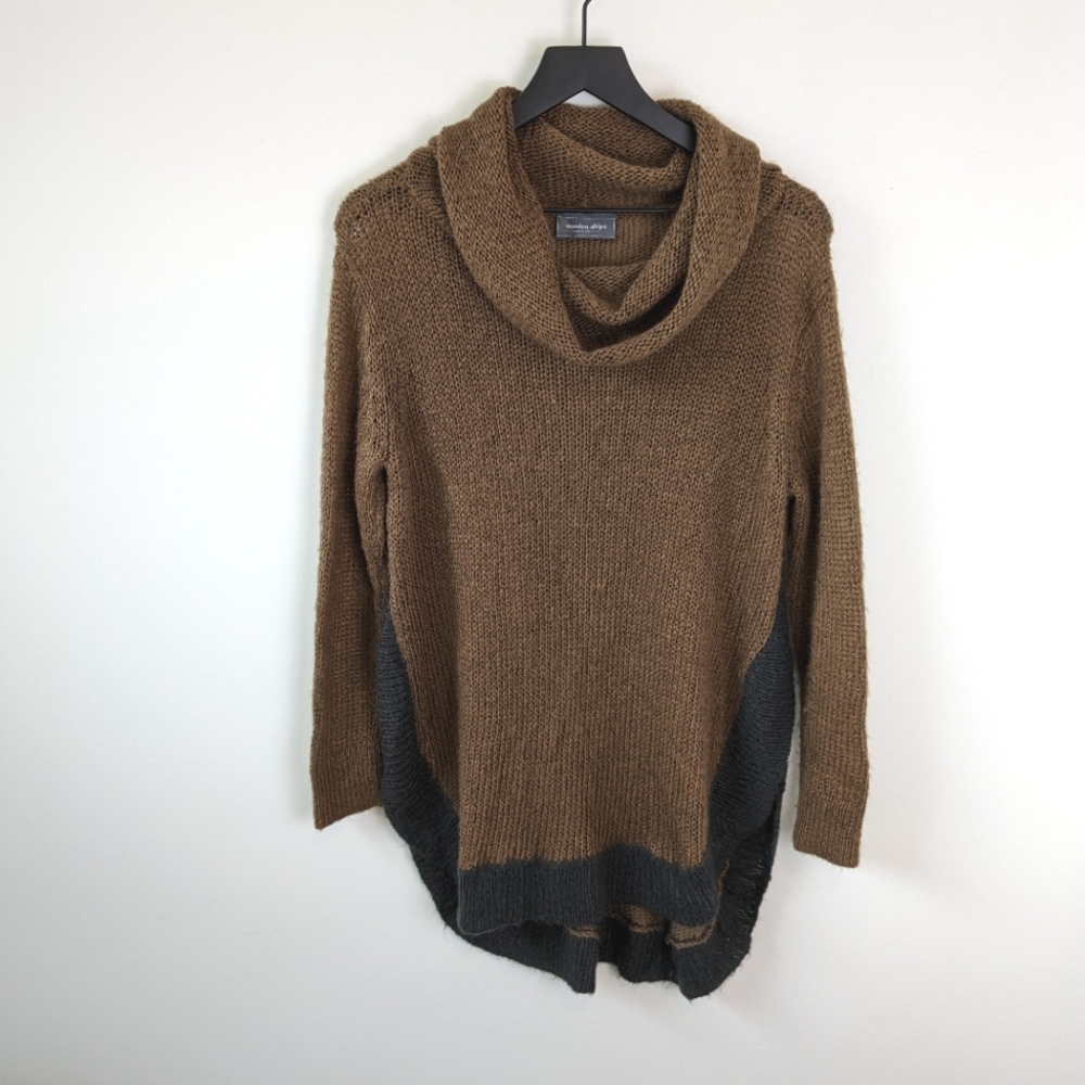 Wooden Ships Brown Grey Cowl Neck Tunic Wool Mohair Blend Sweater Rounded